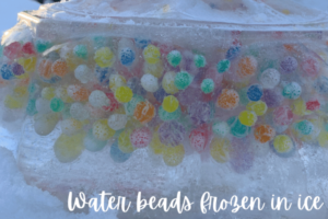 water beads in ice close up
